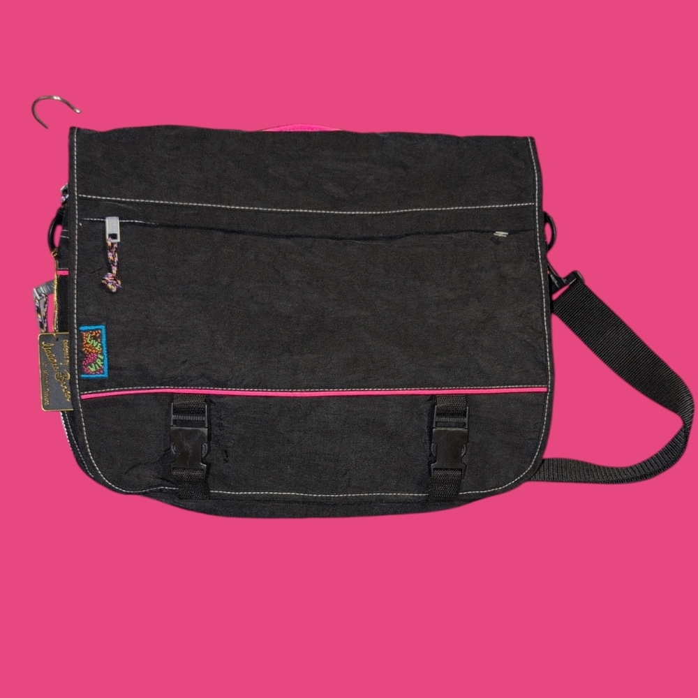 Valerie Barad For Michael Stevens Vintage Black Nylon Messenger Bag 90's Y2k...
